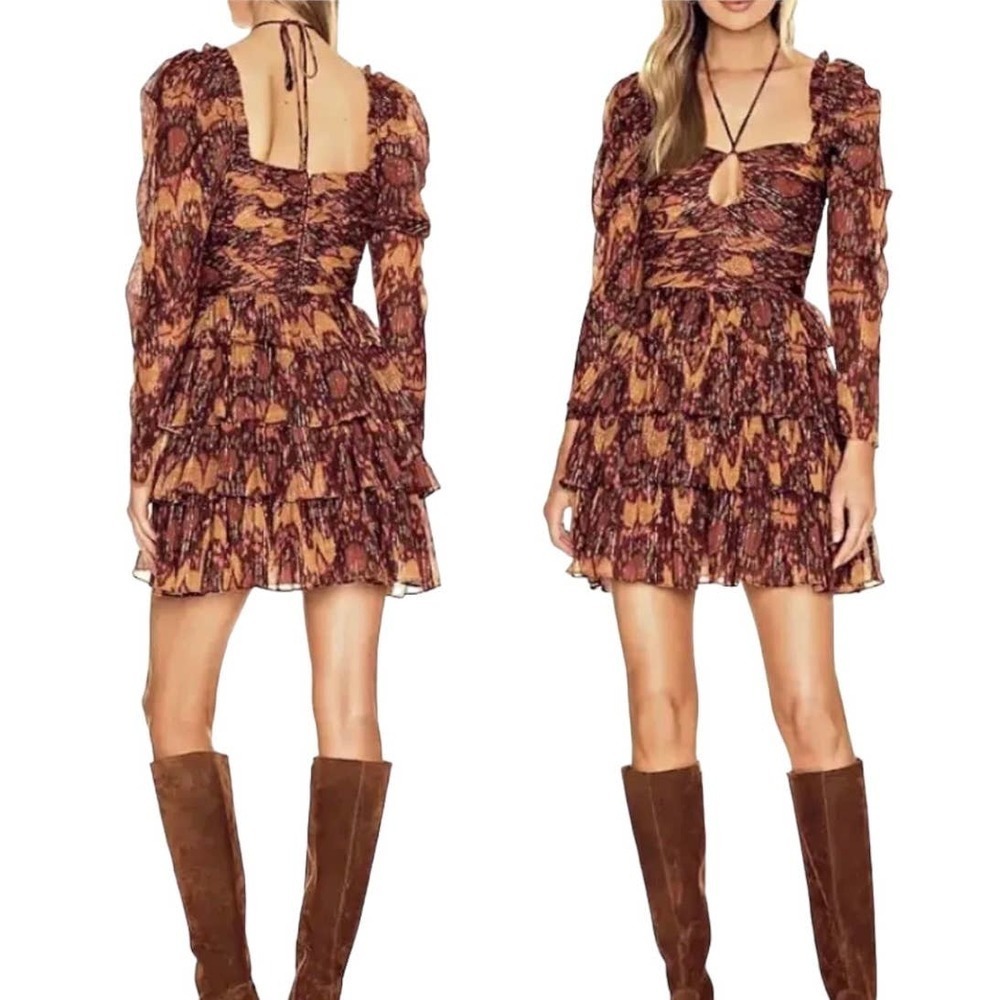 Game day dress Maroon Orange HOUSE of Harlow Puff Sleeves Tiered Dress NWT Small